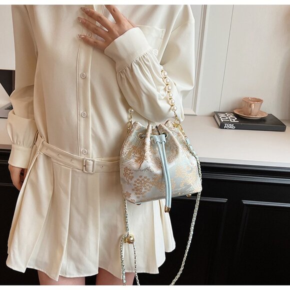 Chic Pearl Handle Embroidered Handbag /Multiple colors available - Picture 6 of 16